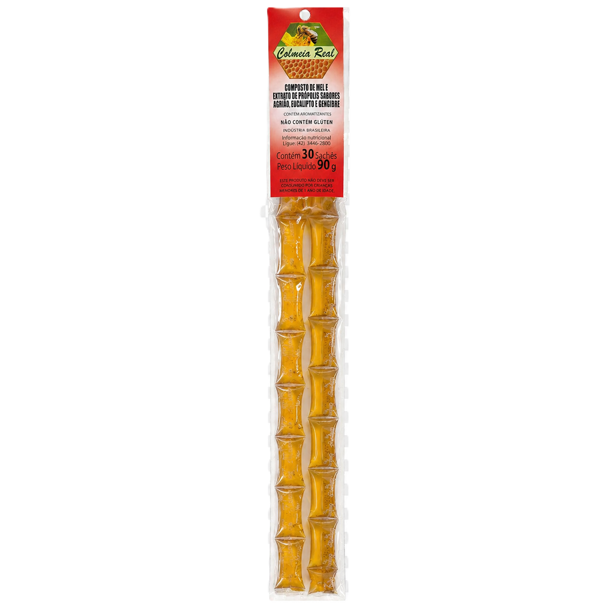 Sachê Composto De Mel Sabores Agrião, Eucalipto e Gengibre 90g Colmeia Real